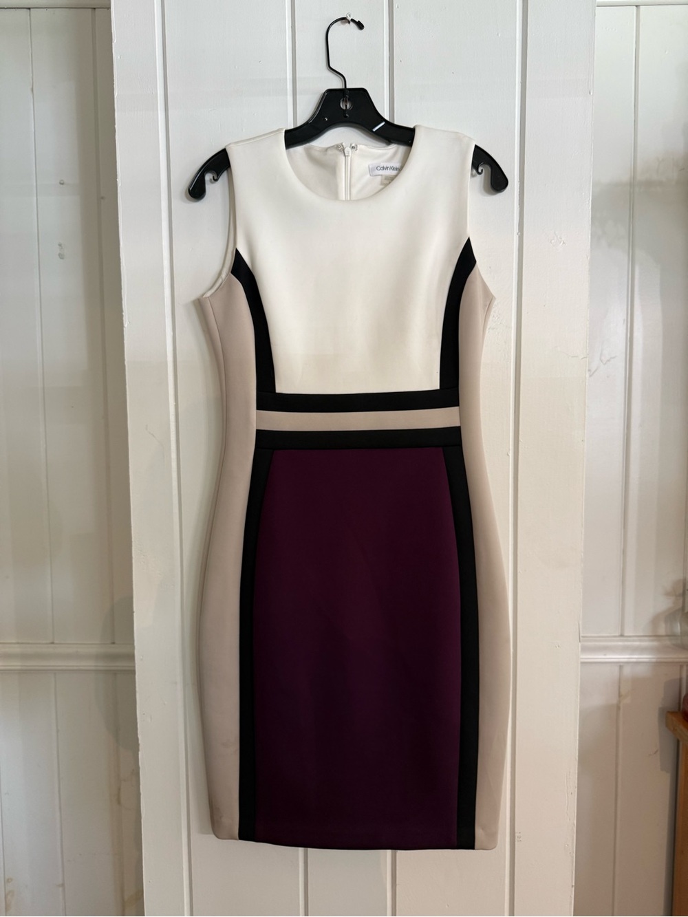 Calvin Klein Cream, Taupe & Plum Colorblock Sheath Dress